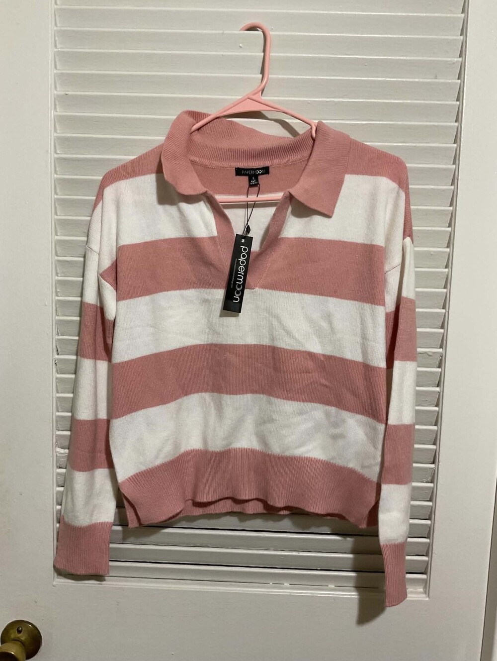 Rose Pink and White Striped Polo Knit
